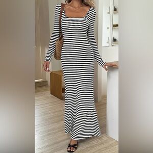 Black and white striped maxi dress size large